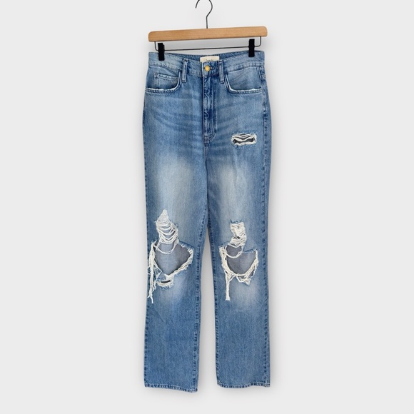 Triarchy Denim - Triarchy Jeans High Rise Distressed Straight Jeans Size‎ 28 Light Wash